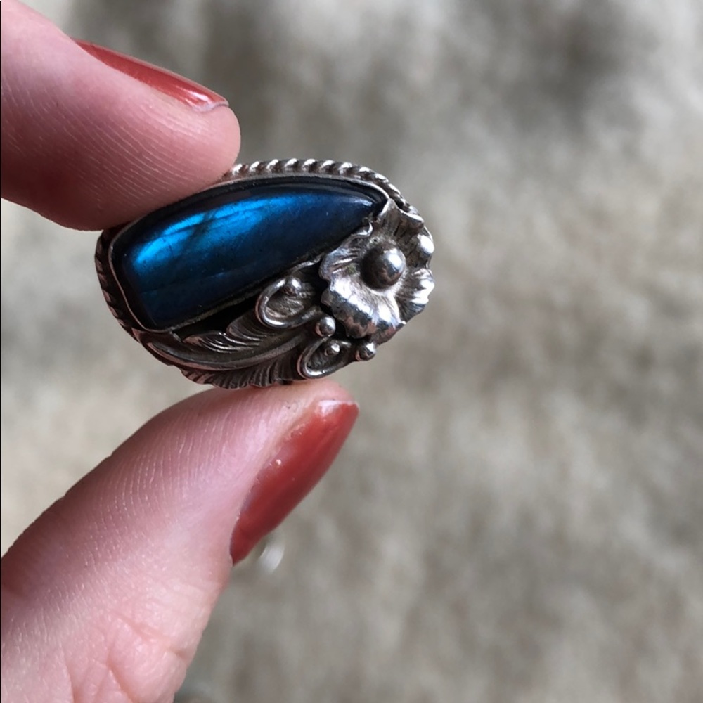 Labradorite Flower Ring, Sterling - image 3